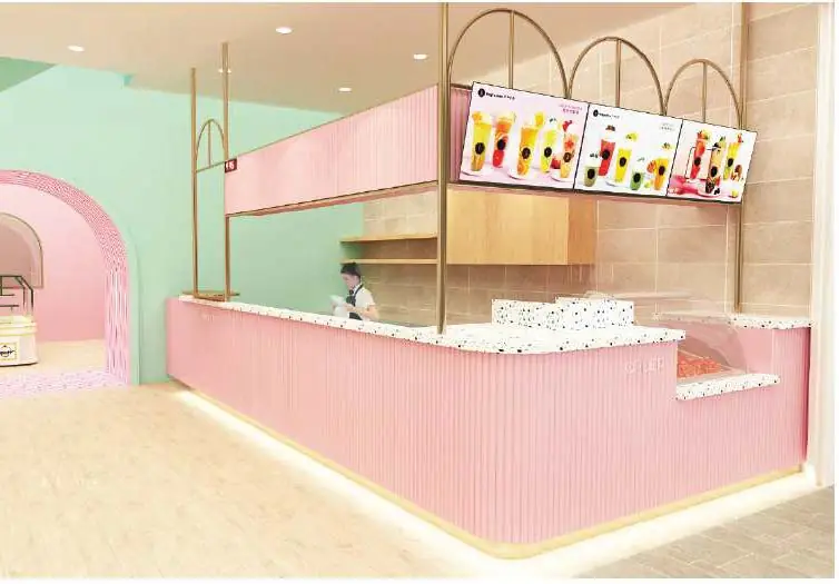 Regiustea Plus F&B counter in pink and mint