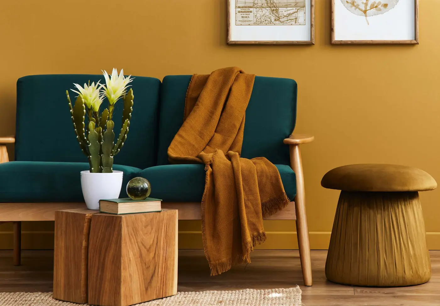 Warm, modern living room interior